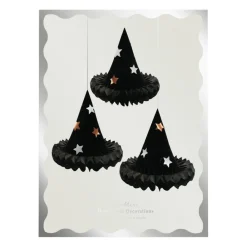 Meri Meri Halloween Decorations, Hanging Decor, Set of 3 Honeycomb Witch Hats