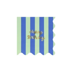 Meri Meri Napkins Size S, Striped Happy Birthday - Pack of 16