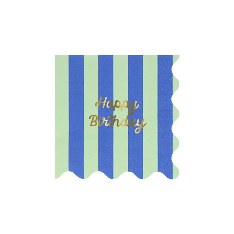 Meri Meri Napkins Size S, Striped Happy Birthday - Pack of 16