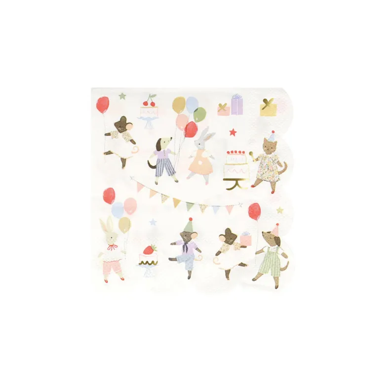 Meri Meri napkins, size S, Animal friends – 16-pack