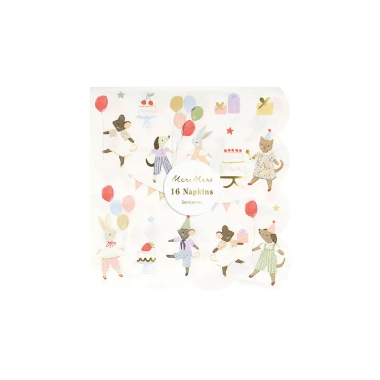 Meri Meri napkins, size S, Animal friends – 16-pack