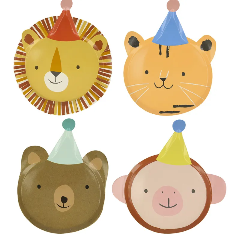 Meri Meri Paper Plates, Animal Parade, Die-Cut - Set of 8