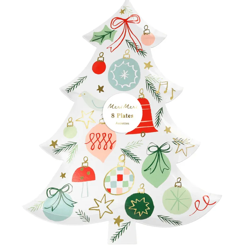 Meri Meri Paper Plates, Christmas - Christmas Tree Design - Pack of 8