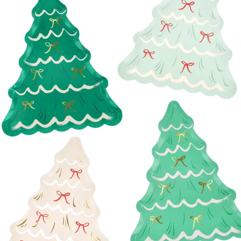 Meri Meri Paper Plates, Christmas Tree with Bow - Set of 8