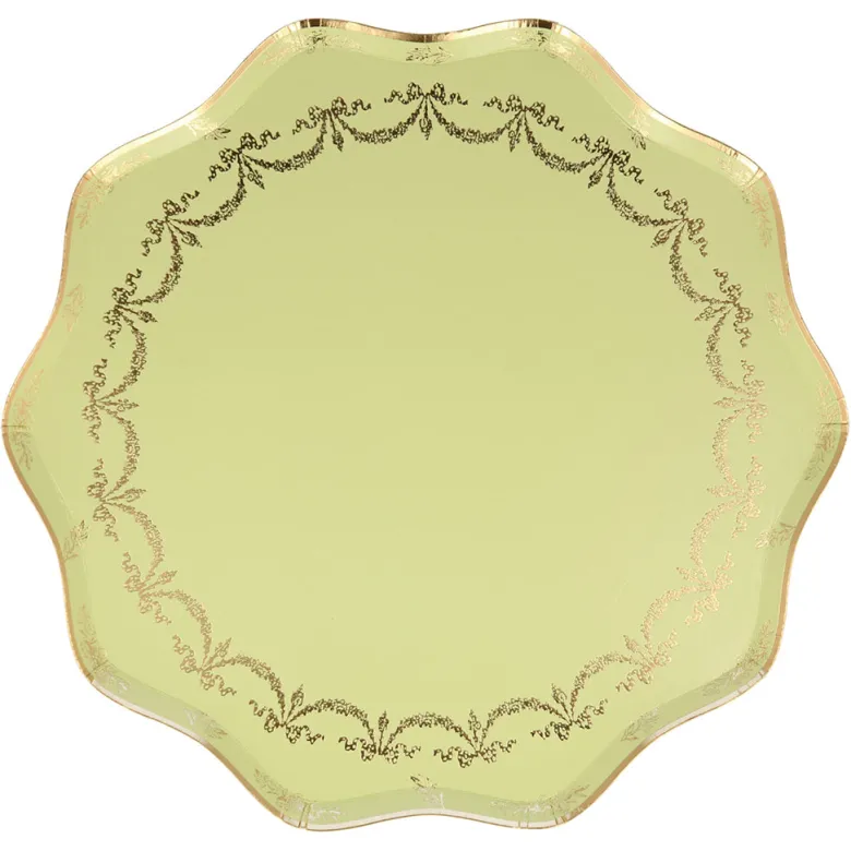 Meri Meri Paper Plates, Ladurée Paris, Pack of 8, Size L – Yellow with Gold Detailing