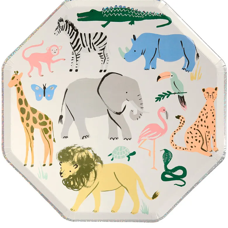 Meri Meri Paper Plates Size L, Safari Animals - Pack of 8