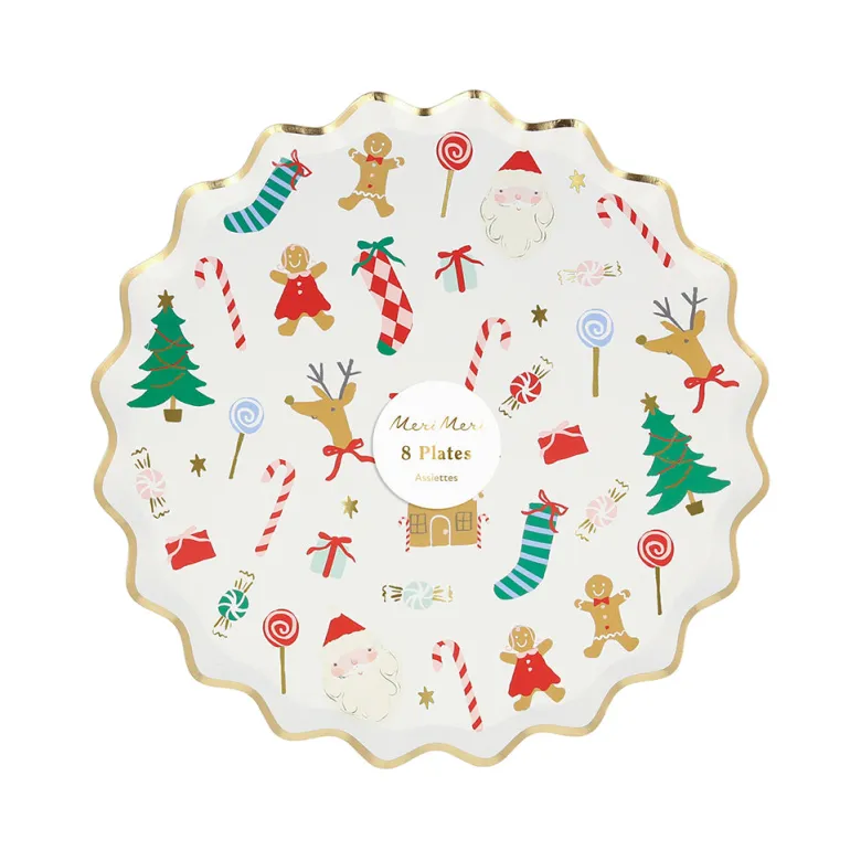 Meri Meri Paper Plates Size S, Jolly Christmas, Christmas Motifs – Pack of 8
