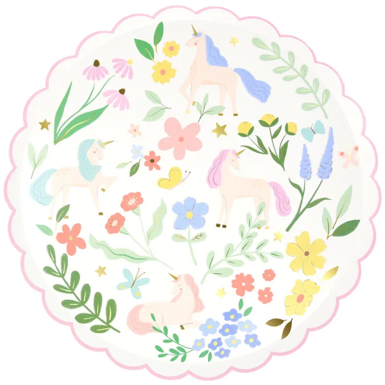 Meri Meri Paper Plates, Size S, Meadow Unicorns - 8 pcs