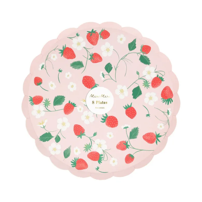 Meri Meri Paper Plates, Size L, Strawberry - Set of 8