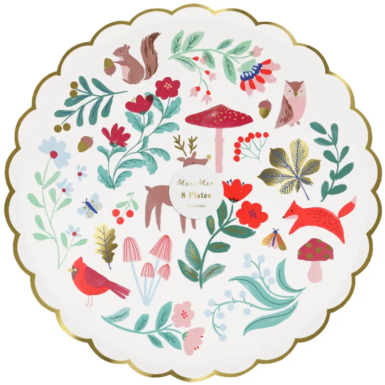 Meri Meri Paper Plates Size L, Winter Woodland - Set of 8