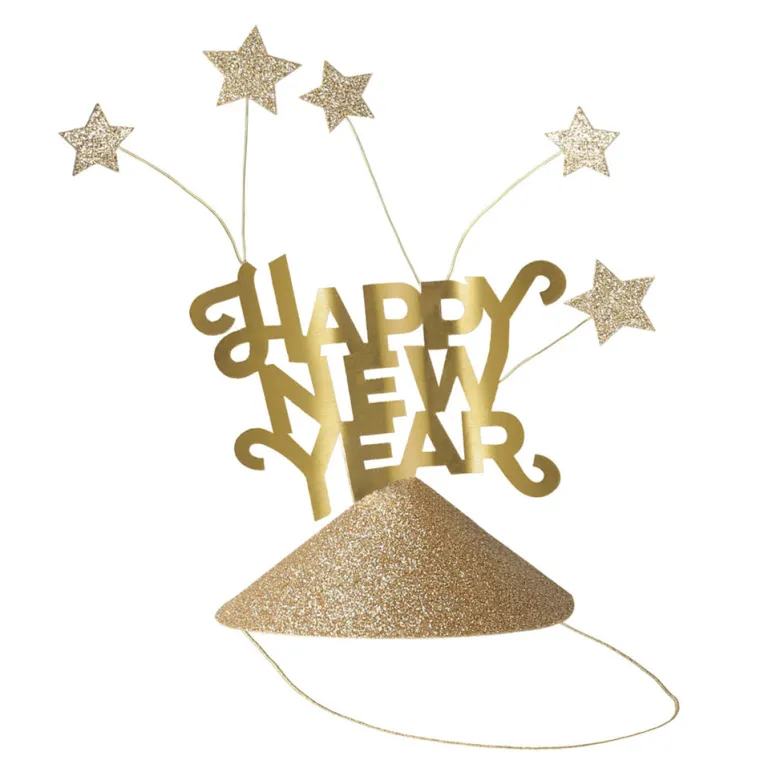 Meri Meri Party Hats with Gold Glitter, Happy New Year - Set of 6.