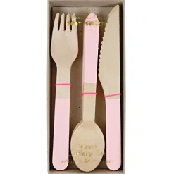 Meri Meri Wooden Cutlery, Toot Sweet - Pink - 24 Pieces