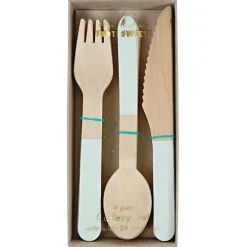 Meri Meri Wooden Cutlery Set, Toot Sweet - Mint - 24 Pieces