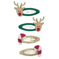 Mimi & Lula 4 Hair Clips, Rudolph & Candy Christmas