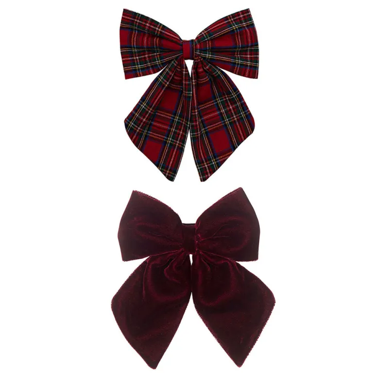 Mimi & Lula Hair Accessories, 2 Hair Bows - Red Tartan Agnes Pony Pals