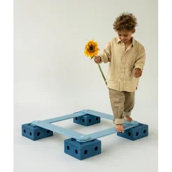 Modu Balance Track, Wooden Balance Beam with Foam Blocks, Activity Toy - Deep Blue / Sky Blue