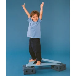 Modu Balance Track, Wooden Balance Beam with Foam Blocks, Activity Toy - Deep Blue / Sky Blue