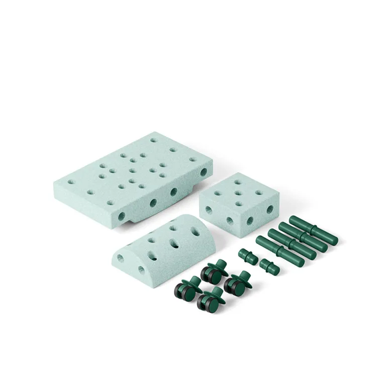 Modu foam building toy, Curiosity set, 14 pieces – Ocean mint/Forest green