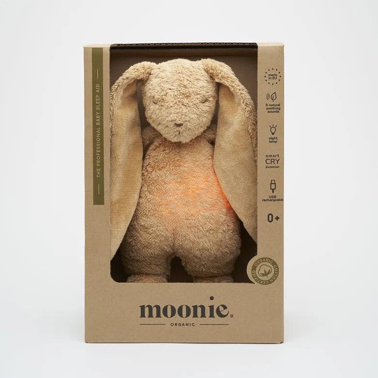 Moonie 2.0, Organic Humming Bunny with Pink Noise and Lamp - Cappuccino