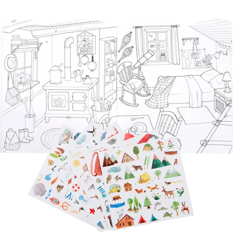 Moulin Roty Coloring and Sticker Book, Discover the World
