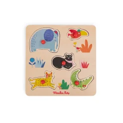 Moulin Roty Knob Puzzle with 5 Pieces, Jungle Animals - Les Toupitis