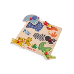 Moulin Roty Knob Puzzle with 5 Pieces, Jungle Animals - Les Toupitis