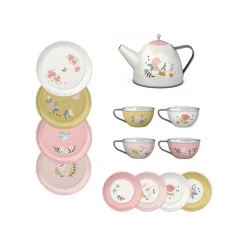 Moulin Roty Suitcase with Tea Set, 14 Pieces - Les Parisiennes