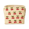 Natural Rice Basket with Small Cherry Embroideries