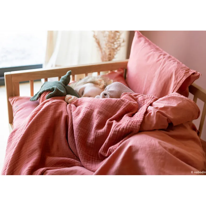 Nobodinoz Baby Blanket, Wabi Sabi Double Muslin, 65 x 100 cm - Rosewood