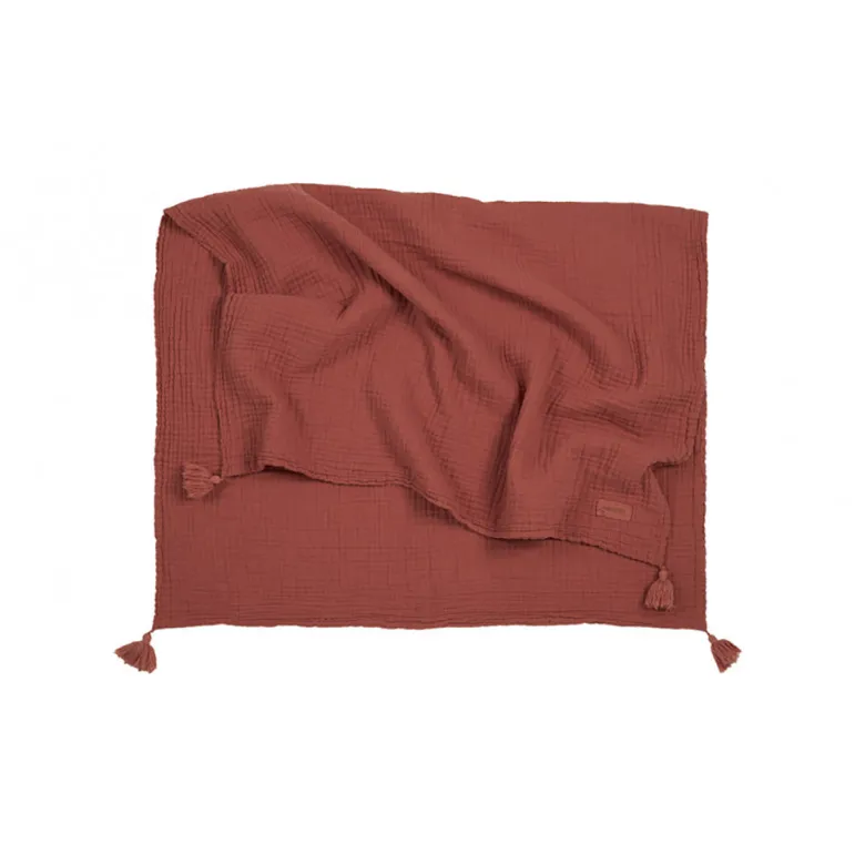 Nobodinoz Baby Blanket, Wabi Sabi Double Muslin, 65 x 100 cm - Rosewood