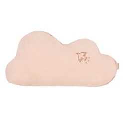 Nobodinoz Cloud Pillow with Embroidery, Washed French Linen - Powder Pink