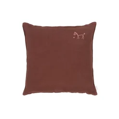 Nobodinoz Embroidered Pillow, 45 x 45 cm, Washed French Linen – Prune