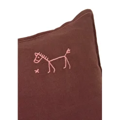Nobodinoz Embroidered Pillow, 45 x 45 cm, Washed French Linen – Prune