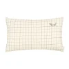 Nobodinoz Embroidered Pillow, 50 x 30 cm, Washed French Linen - Natural Grid