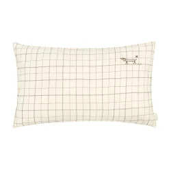 Nobodinoz Embroidered Pillow, 50 x 30 cm, Washed French Linen - Natural Grid
