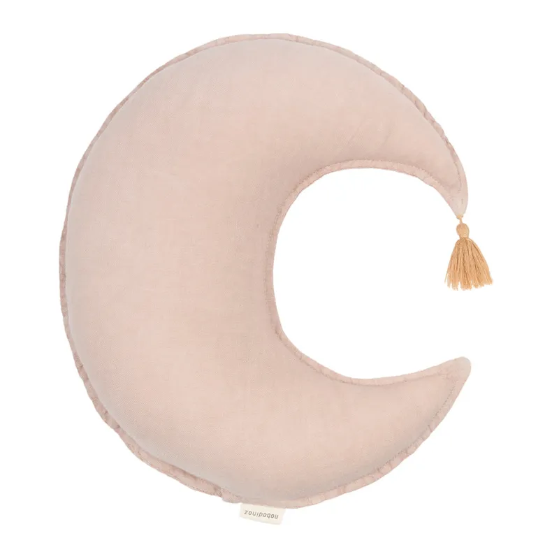 Nobodinoz Moon Cushion, Washed French Linen - Mauve Pink