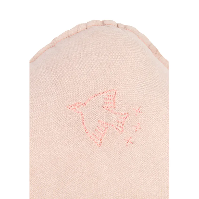Nobodinoz Sky Pillow, Washed French Linen, Bird Embroidery - Mauve Pink