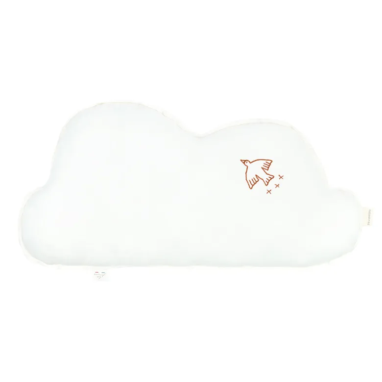 Nobodinoz Sky Pillow, Washed French Linen with Embroidered Birds – Off White
