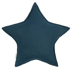 Nobodinoz Star Pillow, Washed French Linen - Deep Blue