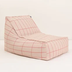 Nobodinoz Vibes long sækkestol, voksen - Pink red grid