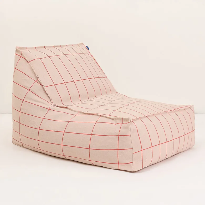 Nobodinoz Vibes long sækkestol, voksen - Pink red grid