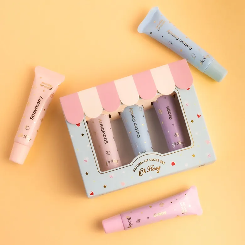 Oh Flossy Natural Lip Gloss for Kids, Set of 3 Colors