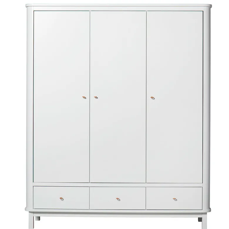 Oliver Furniture Wood klædeskab m 3 døre, hvid - højde 204 cm