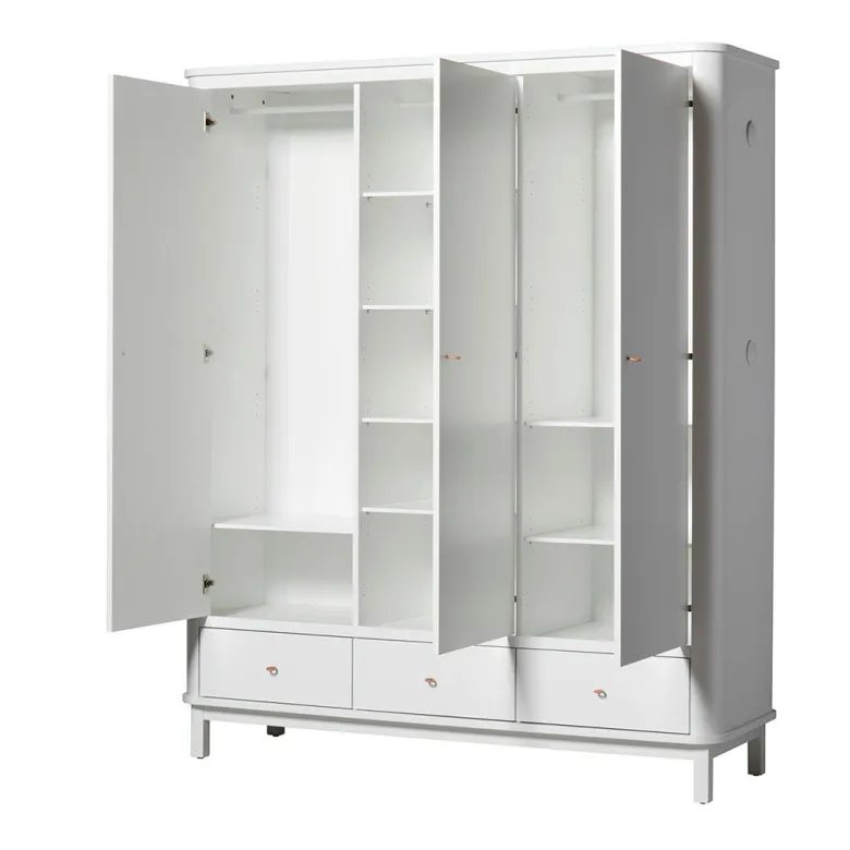 Oliver Furniture Wood klædeskab m 3 døre, hvid - højde 204 cm