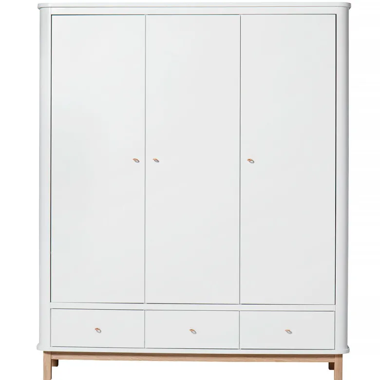 Oliver Furniture Wood klædeskab m 3 døre, hvid/eg - højde 204 cm