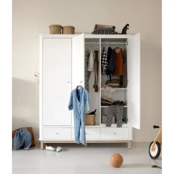 Oliver Furniture Wood klædeskab m 3 døre, hvid/eg - højde 204 cm