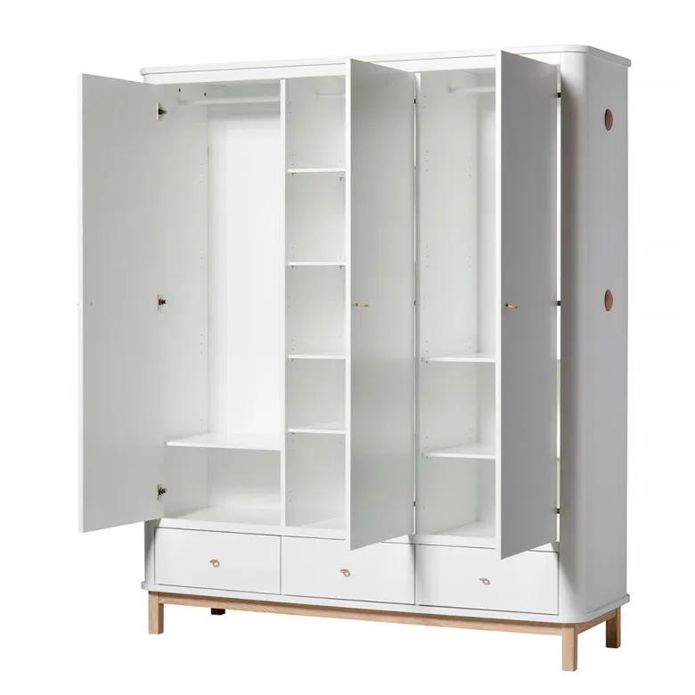 Oliver Furniture Wood klædeskab m 3 døre, hvid/eg - højde 204 cm