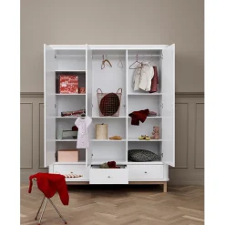 Oliver Furniture Wood klædeskab m 3 døre, hvid/eg - højde 204 cm