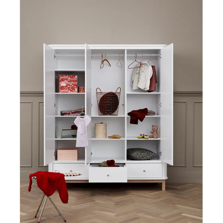 Oliver Furniture Wood klædeskab m 3 døre, hvid/eg - højde 204 cm