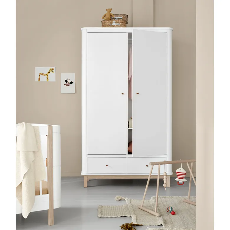 Oliver Furniture Wood klædeskab m 2 døre, hvid/eg - højde 204 cm